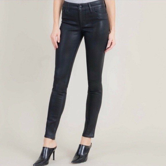 Level 99 Womens Size 27 Coated Black Skinny Jeans Leather Look‎ Bikercore Baddie - Picture 7 of 10